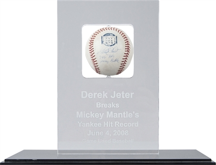 2008 Derek Jeter Game Used and Signed/Inscribed OML Selig Baseball Used to Break Mickey Mantles Yankee Hit Record (MLB Authenticated)